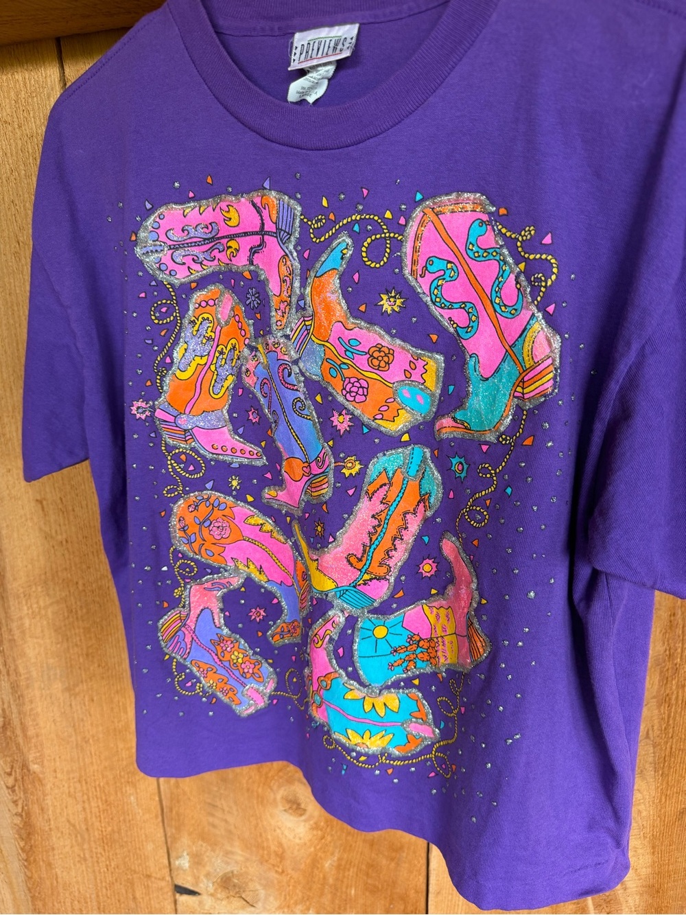Review Purple Kids Tee with Bright Multicolor Boot Graphic